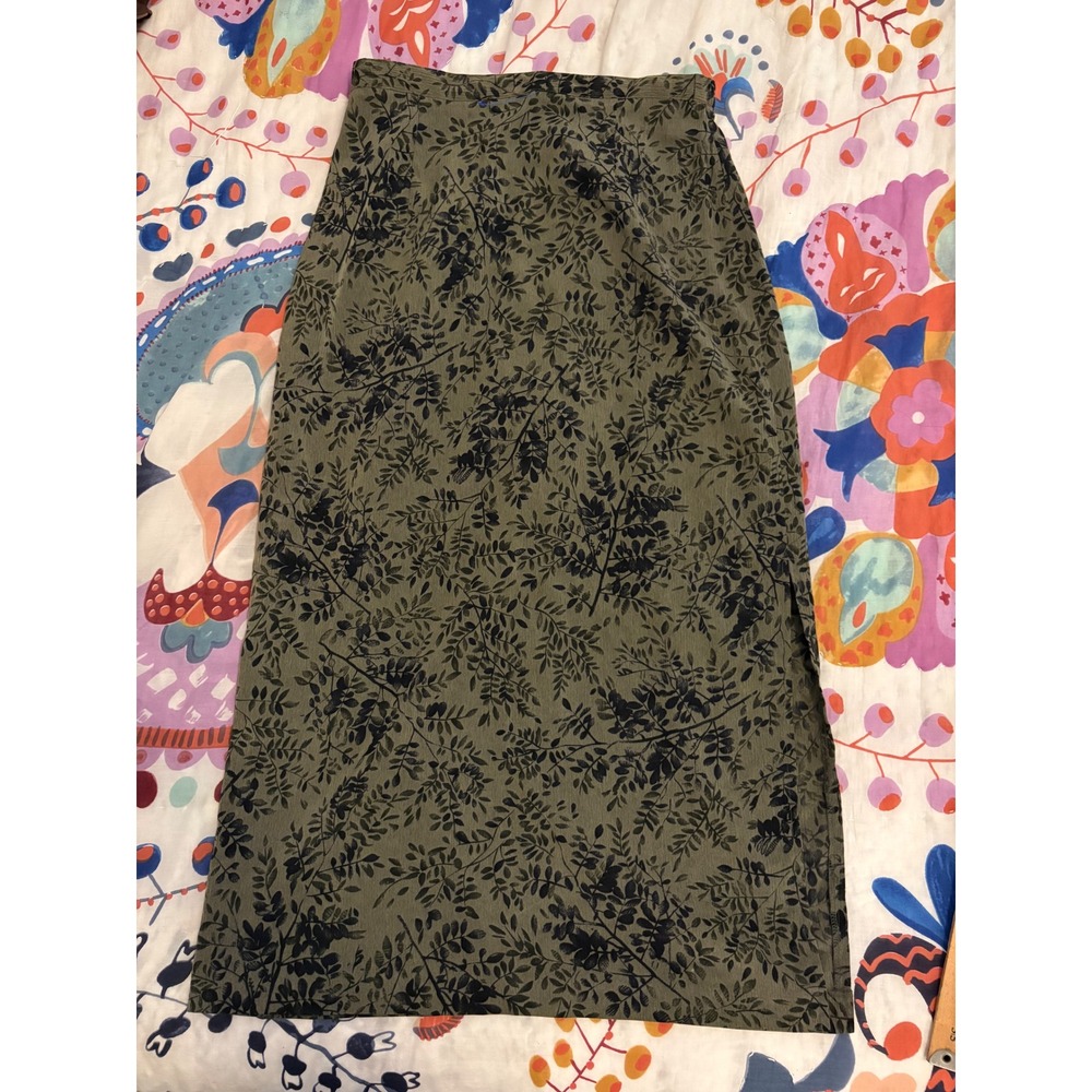 Kathie Lee Collection Vintage Forest Print Midi Skirt Olive Green Size 14 h5